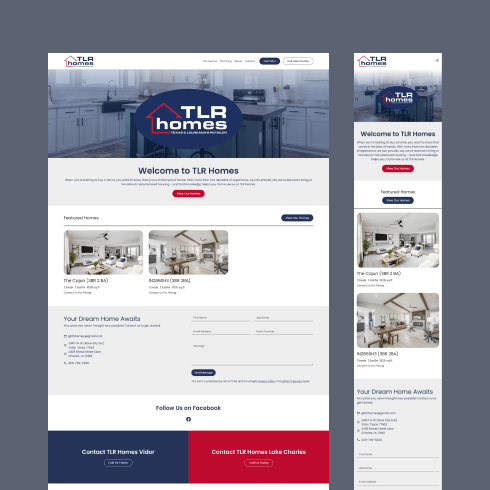 Screenshot of the desktop and mobile versions of the TLR Homes PowerSlide website
